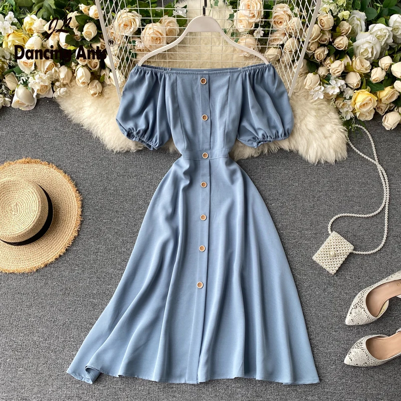 Женское ТРАПЕЦИЕВИДНОЕ ПЛАТЬЕ с вырезом лодочкой короткое летнее платье пышными