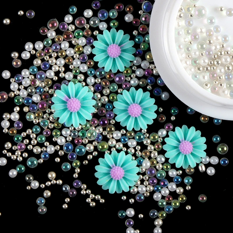 2021 нейл арта в виде небольшой ромашки хлопья микс переливающиеся стеклянные бусы
