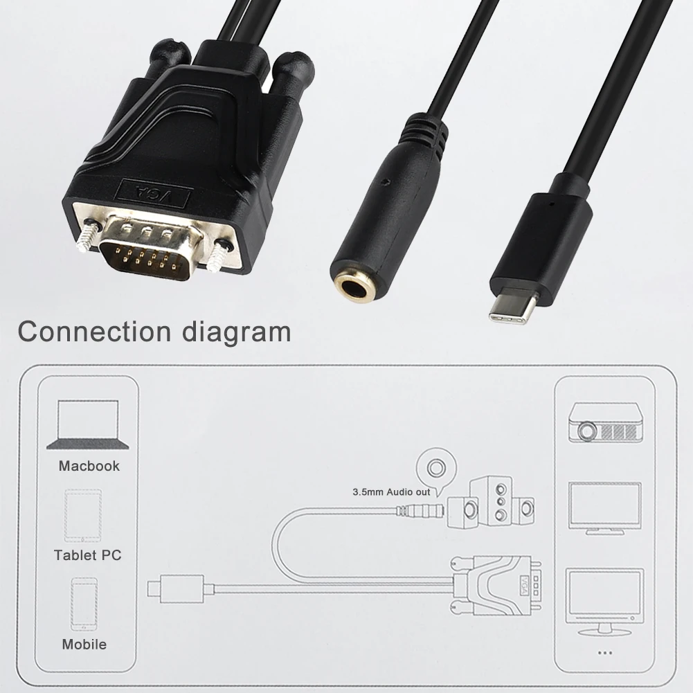 Кабель адаптер type C для VGA провод с 3 5 мм аудио разъемом мама ПК телефонный кабель
