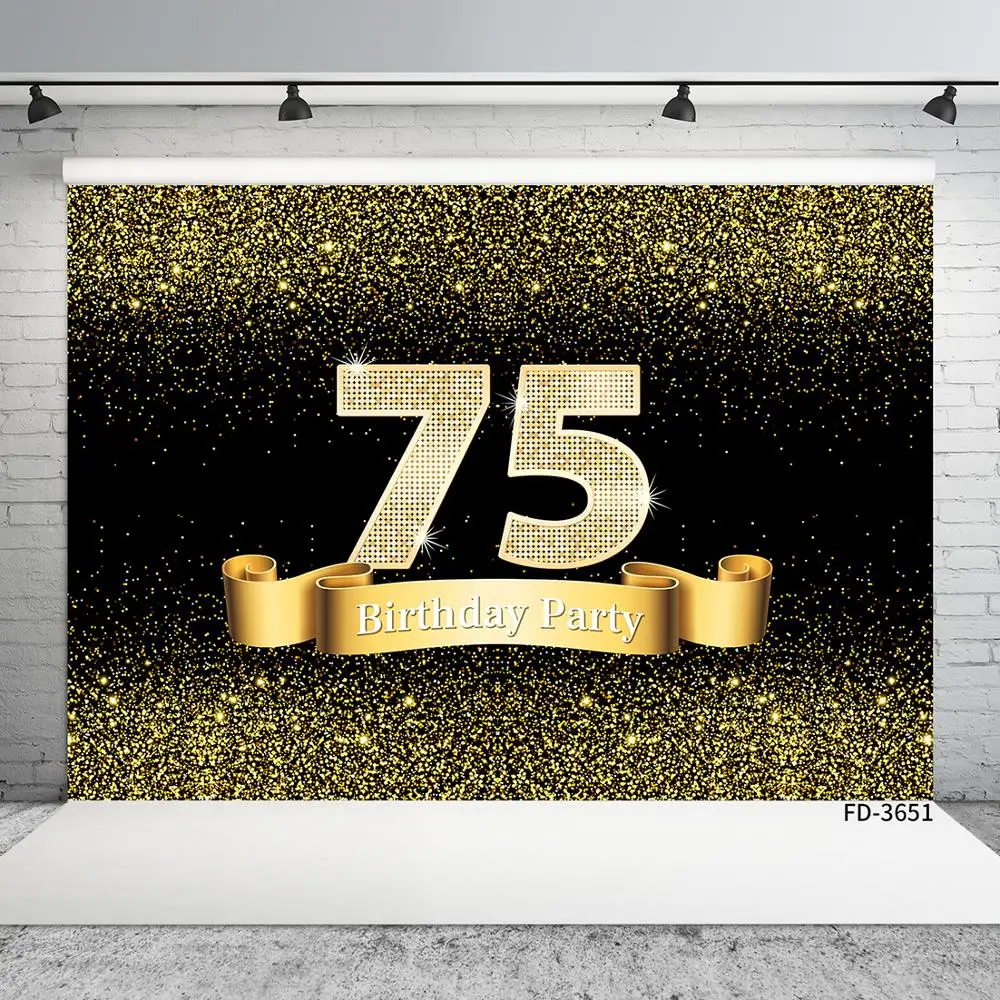 

Golden Glitter Twinkle Photographic Backgrounds Vinyl Cloth Prom Backdrop Photo Studio for 75 Happy Birthday Party Photophone