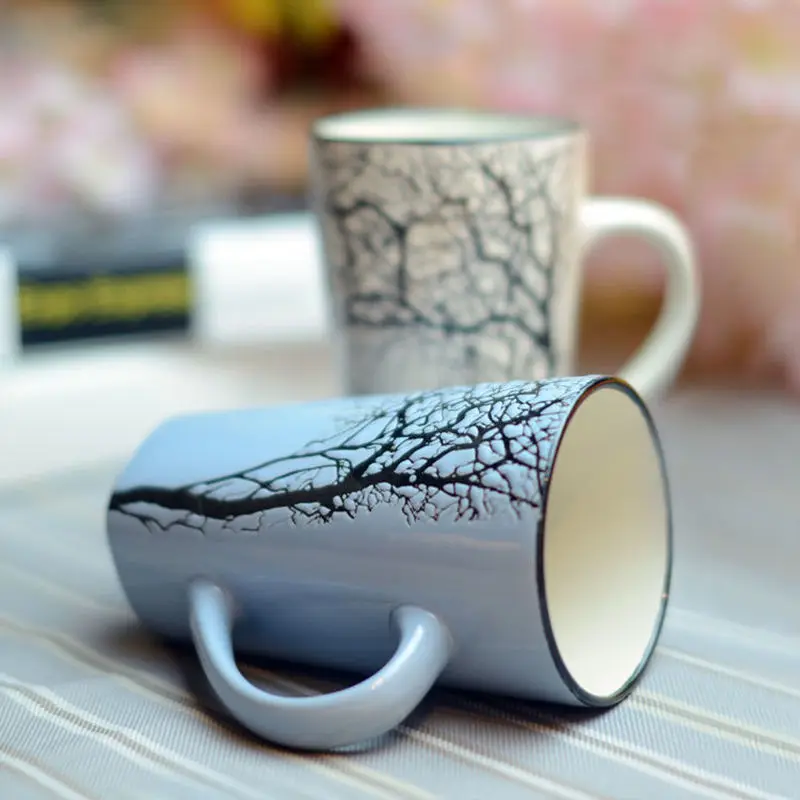 Простая керамическая чашка для воды большая емкость кружка с ложкой крышкой