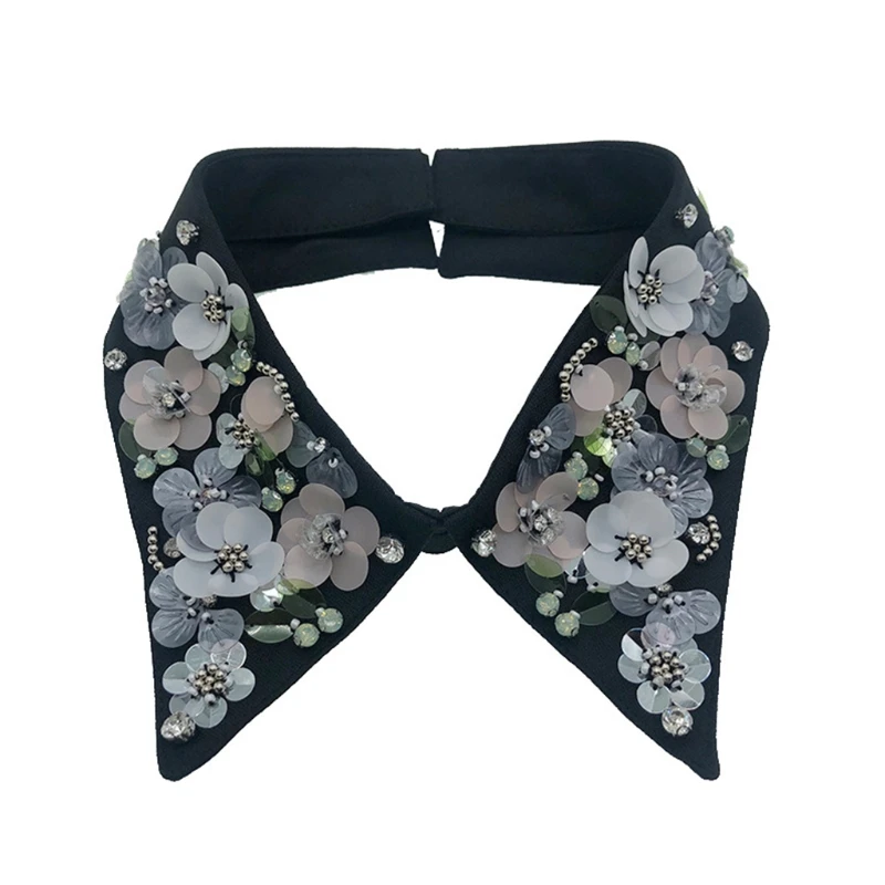 

Women Sequin Floral Lapel False Collar Beaded Jewelry Detachable Necklace Choker 6XDA