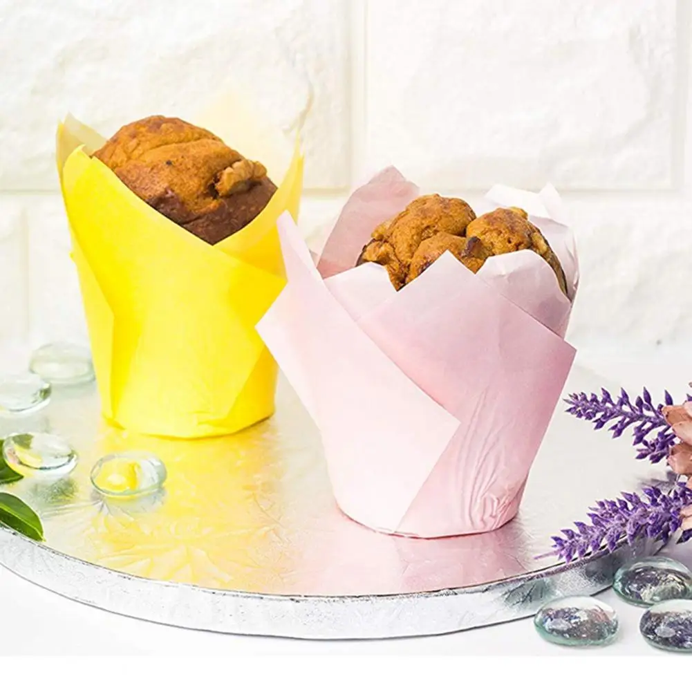 

50Pcs Tulip Flower Shape Muffin Cup Oilproof Disposable Cupcake Liner Easy Release Baking Muffin Box Cup Kitchen Tools for Home
