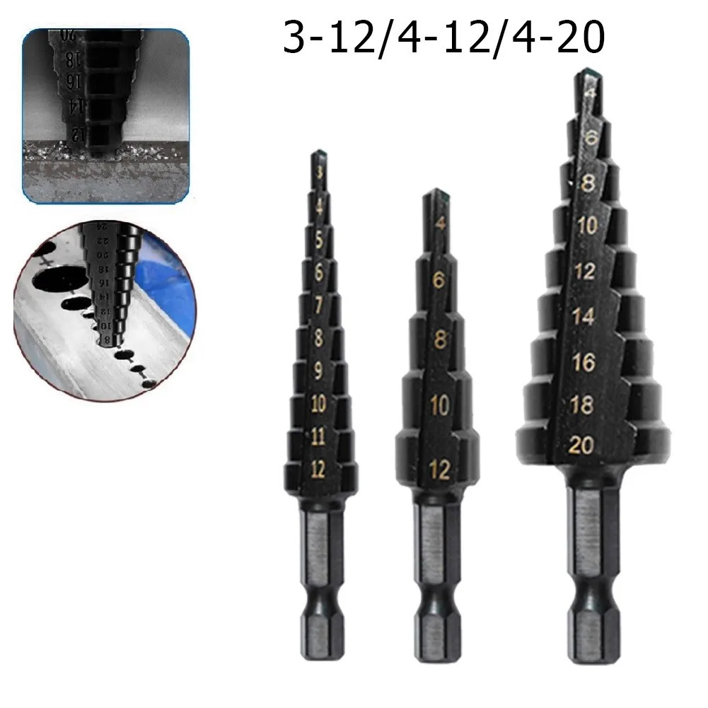3 шт. 3-12 мм 4-12 4-20 ступенчатое сверло из быстрорежущей стали с титановым покрытием