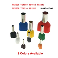 1000pcs crimp terminals te10061512 electric double line termina dual wire tube insutated cord end cable ferrules 1 0 1 5mm%c2%b2