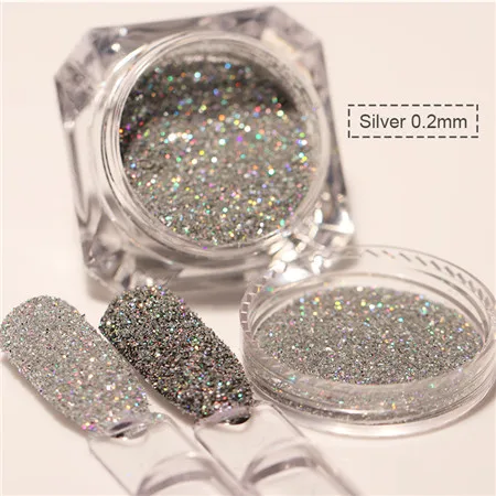 Silver 0.2mm Голографический блестящий порошок Холо золото серебро лазерная блестка Маникюр для красоты ногтей искусство блестки - Цвет: Silver 0.2mm