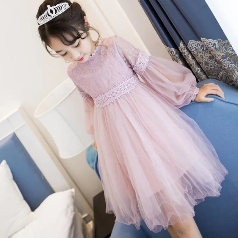 Детское платье для девочек весенне-летнее принцессы 2018 кружевное Сетчатое