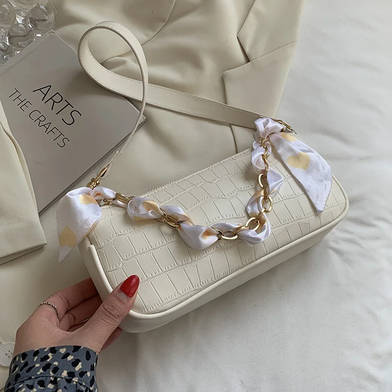 

Leftside Silk Scarf Stone Pattern Solid Color Simple Pu Leather Shoulder Crossbody Bags for Women 2021 Handbags and Purses