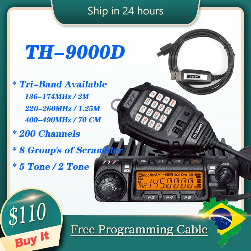 tyt th 9000d high power mobile radio 45w65w vhfuhf walkie talkie long range car transceiver truck mobile ham two way radio free global shipping