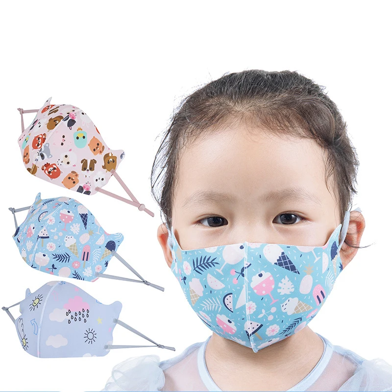 

Children Summer Breathable Mask Cartoon Ice Cream Animal Flower Print Thin Mouth Masks Washable Adjustable Mask for Kids Student