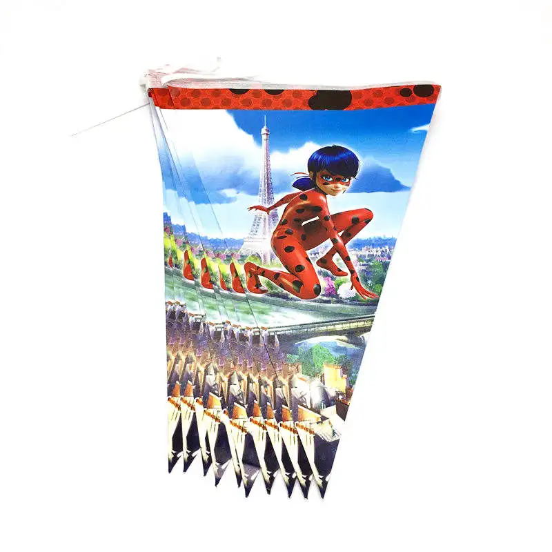 Flags-10Pcs 1 шт. мультяшная Божья коровка для девочек, принадлежности для дня рождения, принадлежности для карт, одноразовые скатерти, детские украшения для дня рождения - Цвет: Flags-10Pcs