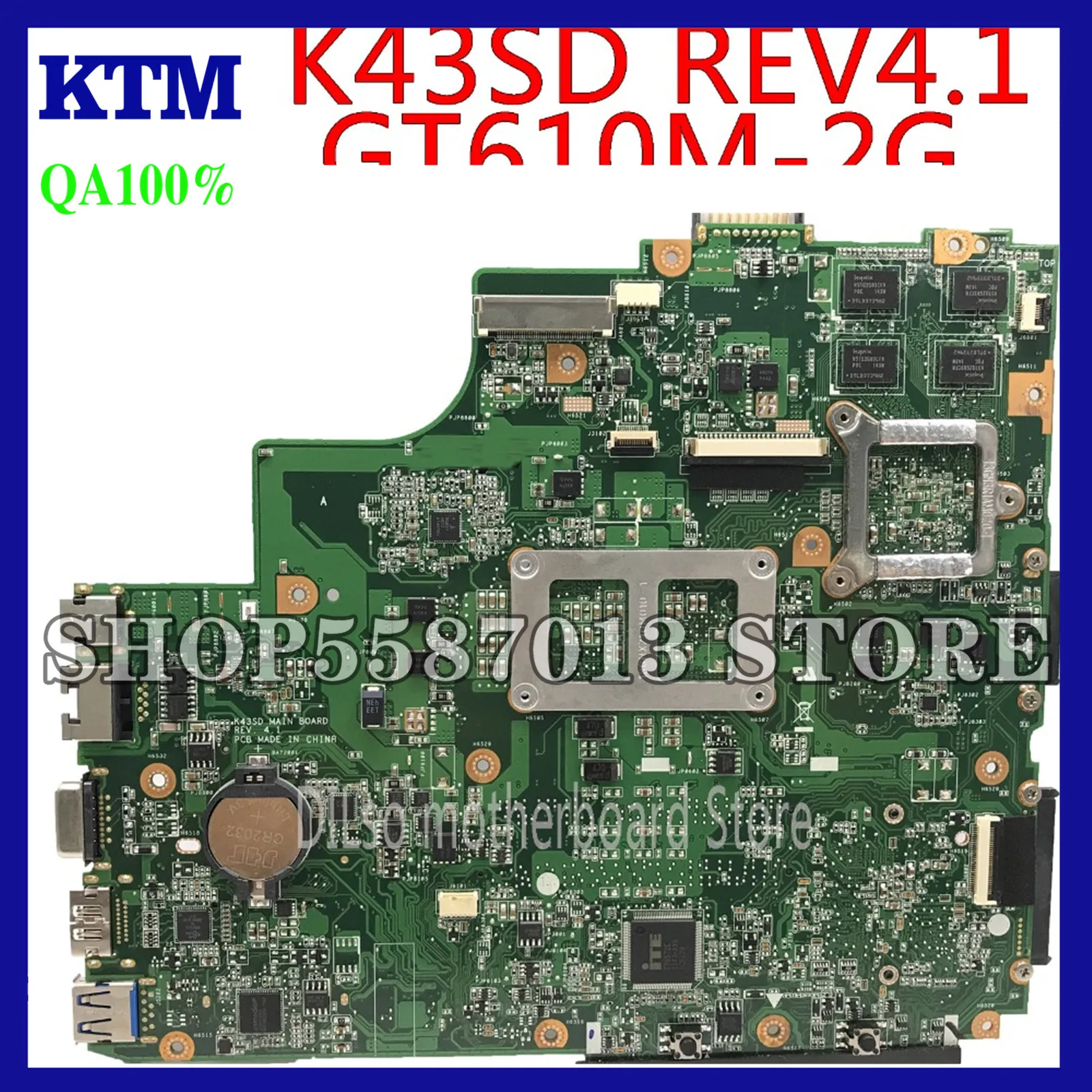 

KEFU K43SD Laptop Motherboard For ASUS K43SD A43S K43E Motherboard REV:4.1 GT610M 2GB DDR3 Laptop Motherboard