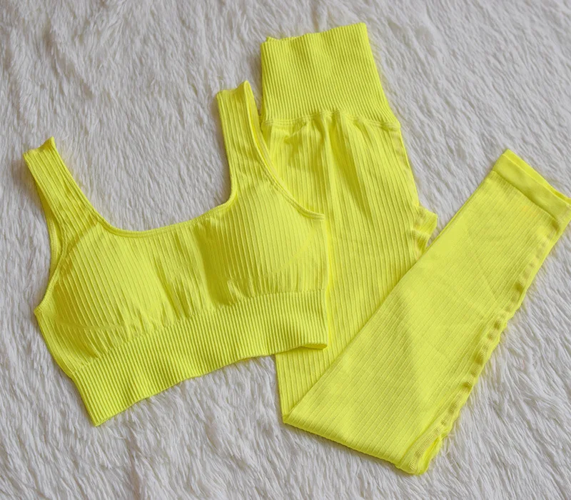 

2 Piece Sets Womens Ribbed Yoga Sets Fitness Bra and Seamless High Waisted Sports Leggings Workout Clothes for Women