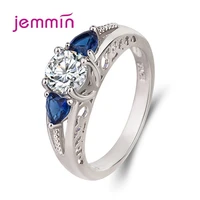 925 sterling silver rings for women with heart blue sapphire zircon woman luxury fine jewelry wholesale party gift