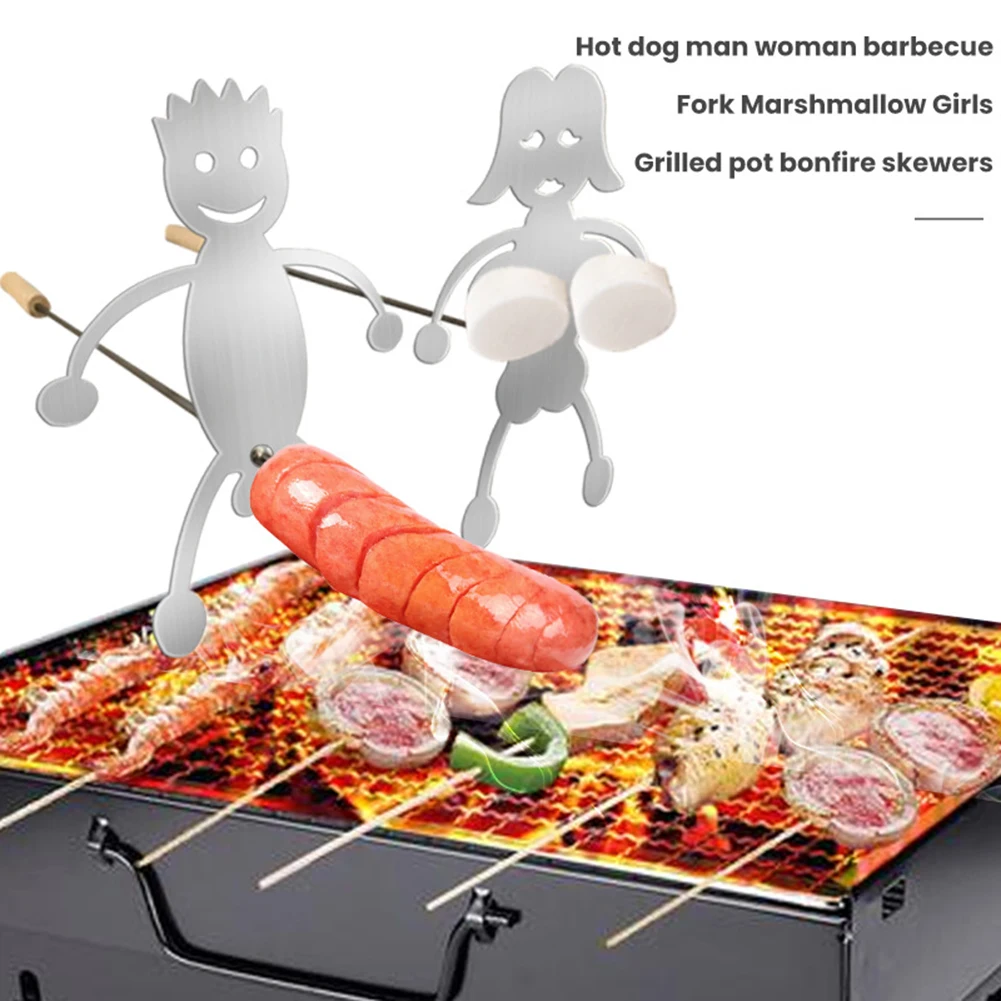 

Stainless Steel Barbecue Camp Fire Skewer Stick Fork Hot Dog Guys Grill Boy Girl Marshmallow Corn Skewer Roaster Camping Cooker