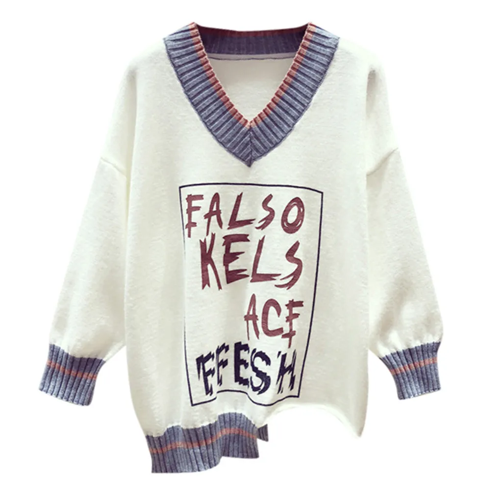 Повседневный вязаный свитер для женщин уличная одежда v-образный вырез длинный