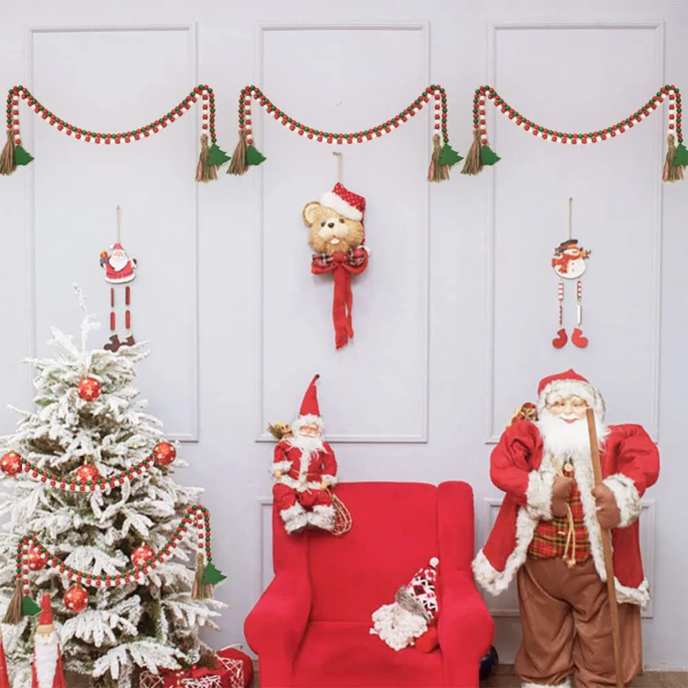 

2021 New Christmas Wooden Beads Home Decoration Pendant Hemp Rope Tassel Beads Multicolor Beads