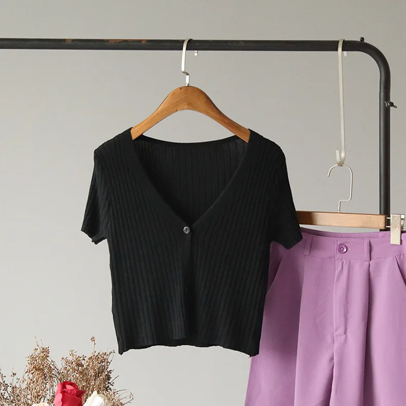 

Clothing Cardigan Short Crop Tops Knitted Basic Female Women Summer Casual Fashion Burgundy