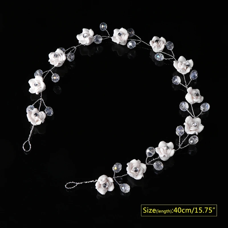 

Bride Hair Band Headband White Polymer Clay Flowers Wedding Floral Women Jewelry