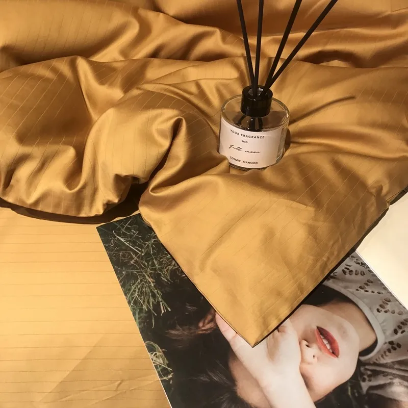 

4Pcs Duvet Cover Set King Queen Size 100% Cotton Bedding Set Bright Gold1 Duvet Cover 1Flat sheet 2Pillowcases Soft Breathable