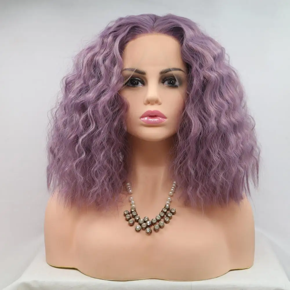 

Short Curly Hair Lace Wigs Purple Color Wig Synthetic Lace Front Wigs For Black Women Ladies