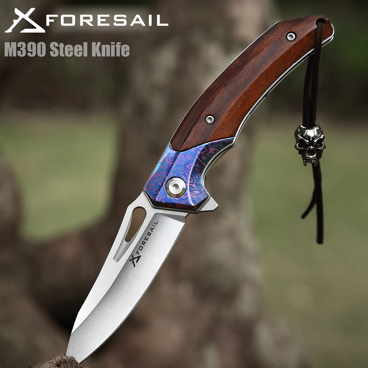 FORESAIL-Складной нож с лезвием из стали M390 и рукояткой из древесного сплава TC4 титанового сплава на шариковых подшипниках Нож для кемпинга и охотыНа улице ЕДЦ.