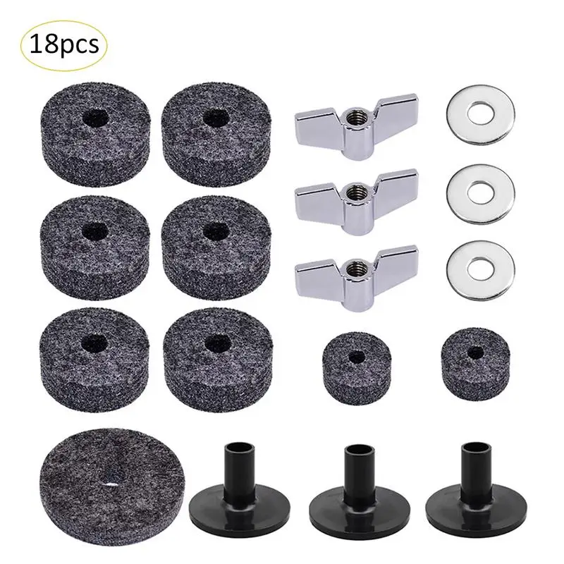 

18pcs/set Cymbal Replacement Drum Accessories Kit 6 Cymbal Felts High Hat Clutch/cup Felt 3 Cymbal Sleeves 3 Wing Nuts 3 Washers