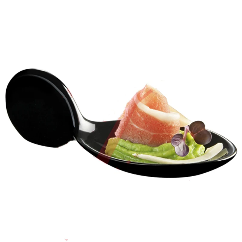 

Free Shipping - 100/Pack, Home Party Disposable Plastic Tableware Supplies, 98*40mm Black Mini Elica Dessert Fish Spoon