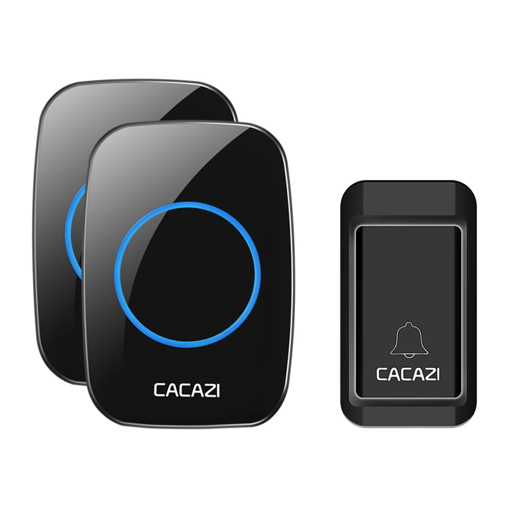 1 button 2 receiver Беспроводной дверной звонок CACAZI с автономным питанием, без батареек, водонепроницаемая кнопка, дистанционный светодиодный светильник на 120 м, Домашний Беспроводной звонок с европейской вилкой, 38 колокольчиков - Цвет: 1 button 2 receiver