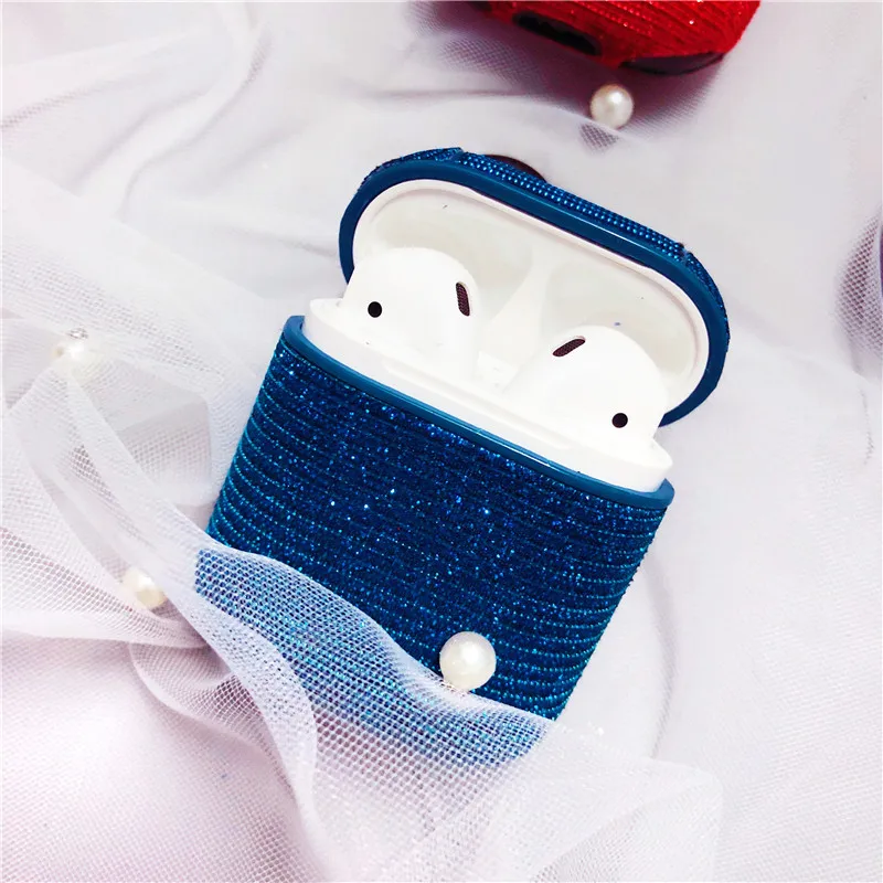 Популярный блестящий чехол AirPods для Apple AirPods 1/2, красивая Bluetooth гарнитура, коробка, беспроводные наушники, чехол для зарядки - Цвет: Blue