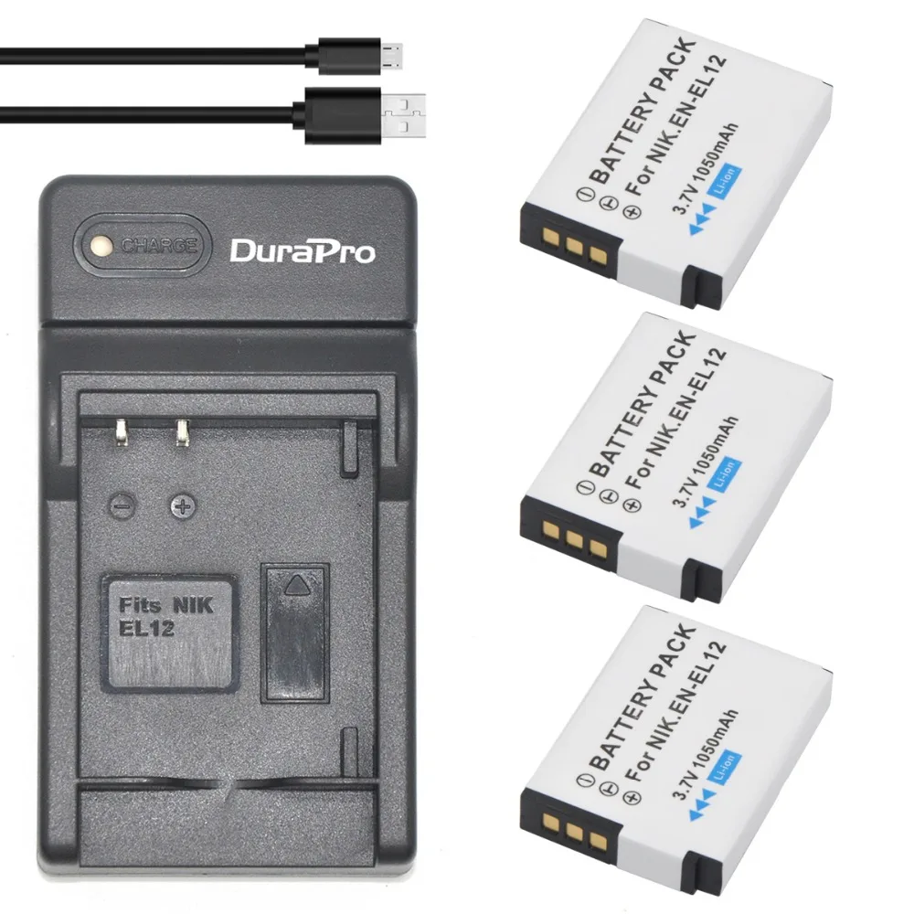 Durapro 3 шт. EN EL12 ENEL12 литий ионный аккумулятор 7 В 1050 мАч + USB зарядное устройство для