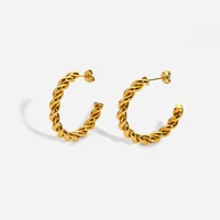 316l stainless steel twised cc hoop earrings statement gold color braided 18k stud hoop earrings water resistant jewelry