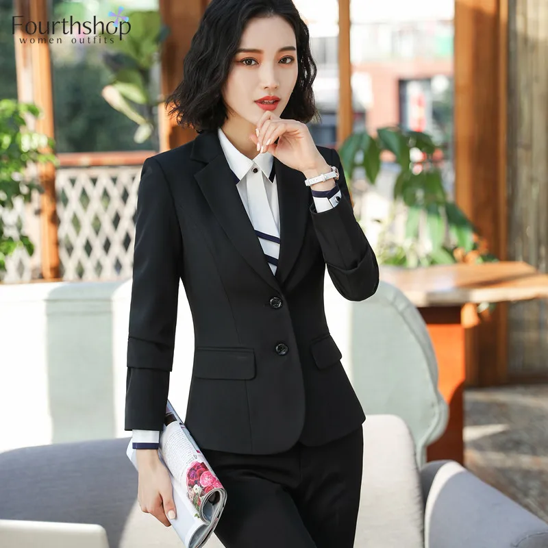 Office Lady 2 Piece Pants Blazer Set Women Suits Business Work Formal Uniform Autumn Winter Plus Size Pantsuits Female 2021 New | Женская