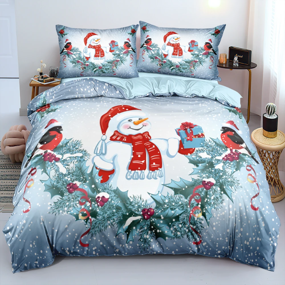 

High Quality Classic Snowman Comforter Cover Sets Gift Twin Full Queen King Sizes Cartoon Printed Bedclothes New Christmas style