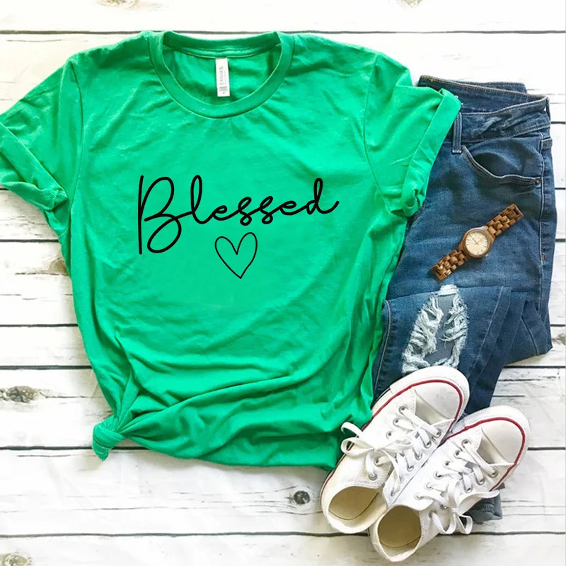 

Blessed Heart Letter Print T Shirt Women Short Sleeve O Neck Loose Tshirt Summer Women Tee Shirt Tops Camisetas Mujer