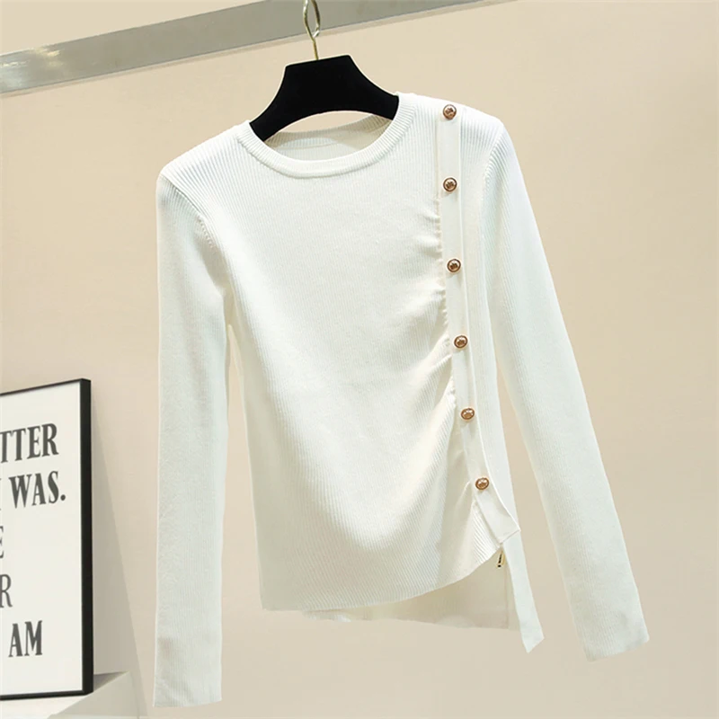 Тонкий пуловер женский осенний свитер с длинным рукавом 2019 белый женская черная