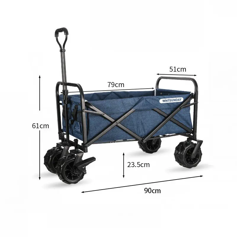 All Terrain Utility Folding Wagon With Brake, Collapsible Garden Beach Trolley, Heavy Duty Shopping Cart