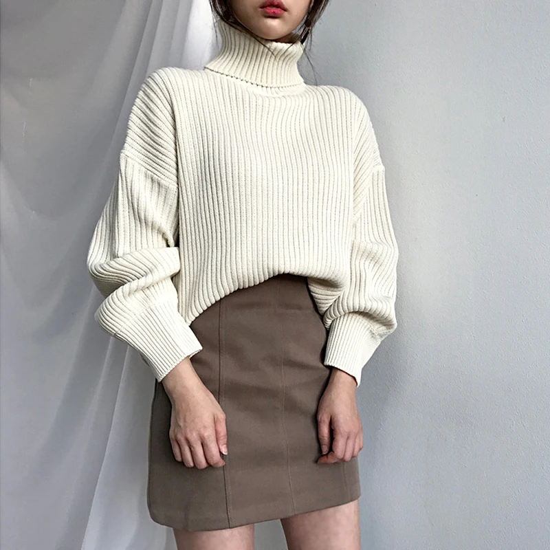 

2020 Autumn Winter Women Clothes Turtleneck Sweater Casual Knitted Sweater Fashion Turtleneck Loose Sweater Pullover Women Tops