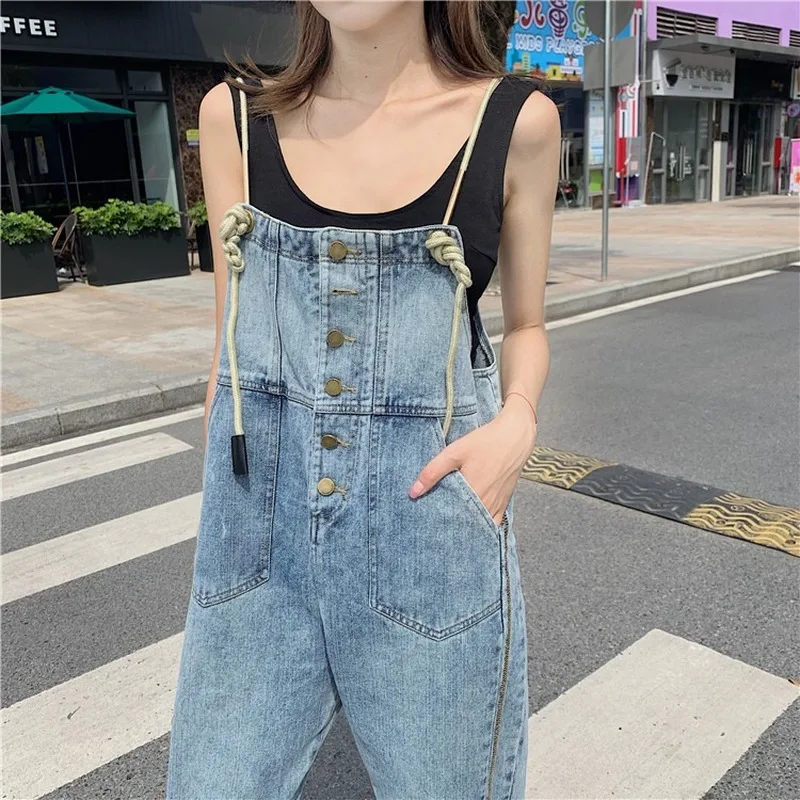 

Loose High Waisted Boyfriend Distressed Jeans For Women With Shoulders Straps Trousers Vintage Denim Pants Korean Street Style