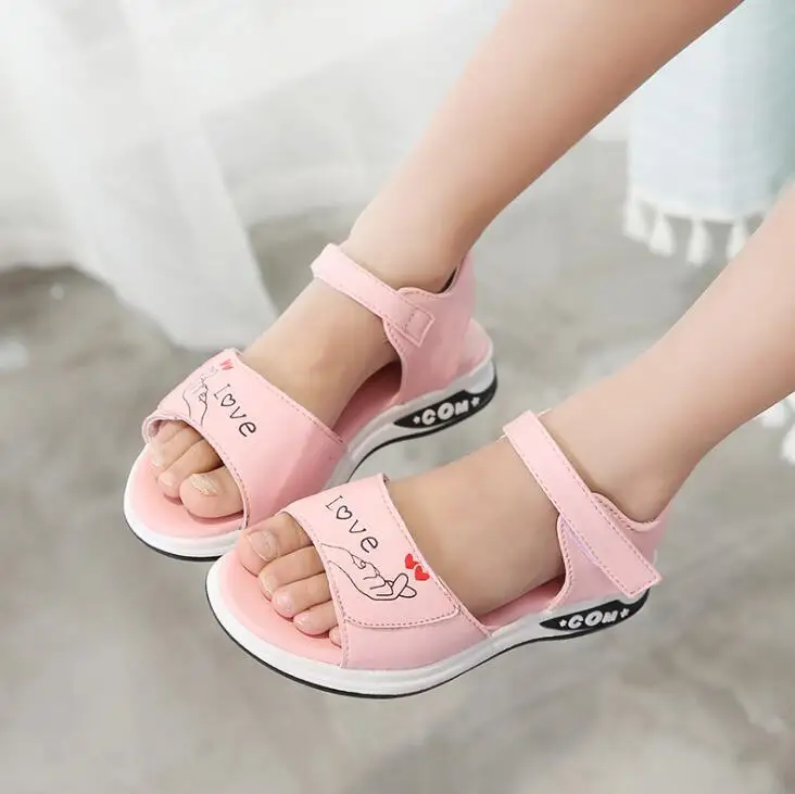 2020 Fashion Kids Summer Shoes Little Girls Sandals Big Children Princess Letter 3 4 5 6 7 8 9 10 11 12 Year Old | Детская одежда и