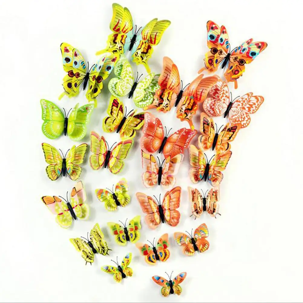 

12Pcs 3D Double Layered Butterfly Wall Stickers Home Art Decor Fridge Magnets Colorful DIY Kids Room Decoration Nordic