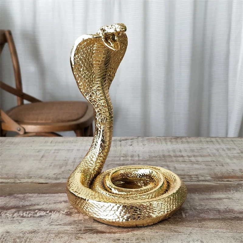 Resin Cobra Figurine Electroplated Snake Miniature Jungle Killer Animal Decor Art Adventure Souvenir Craft Ornament Accessories | Дом и сад