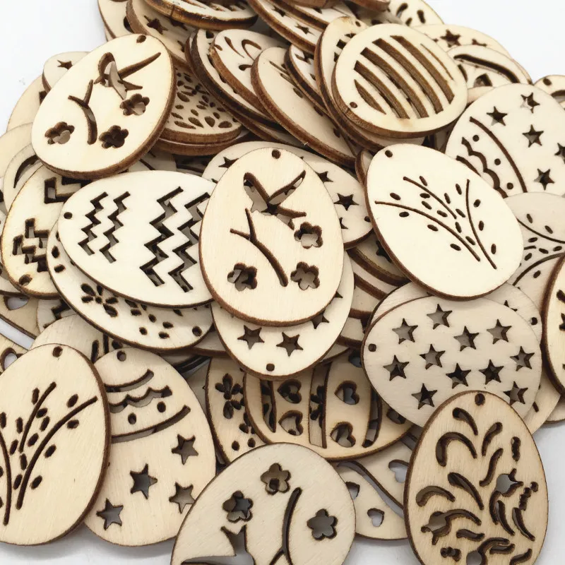 

50pcs Unfinished Wooden Easter Egg Assorted Size Cutout Discs for Arts Crafts DIY Decoration Birthday Wedding Display Decor