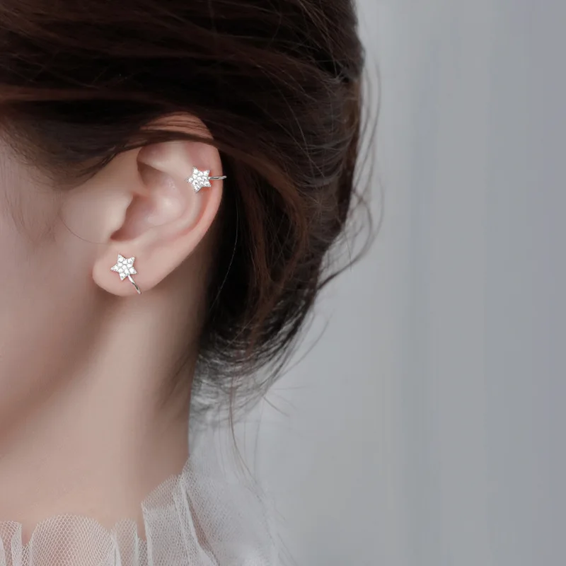 

Модные 925 стерлингового серебра Кристалл манжета для уха со звездой женские Клипсы Серьги без серьги в стиле пирсинга вечерние ювелирные из...