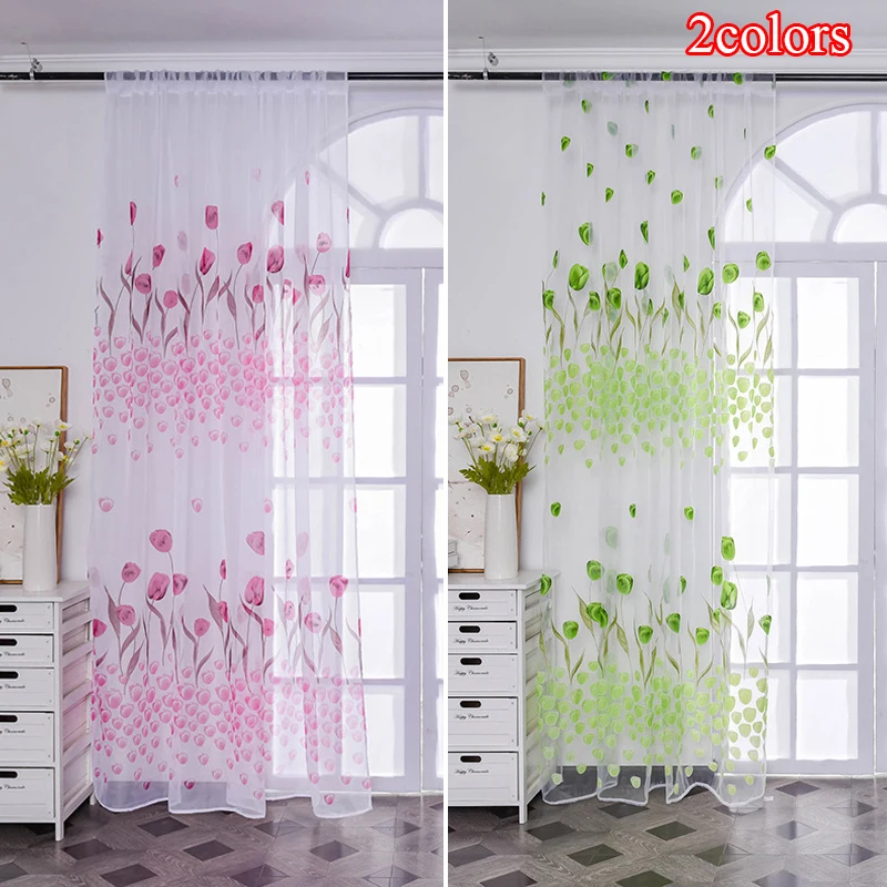 

Colorful Pink Tulip Sheer Curtains Voile Tulle For Kitchen Living Room Bedroom Window Treatment Screening Drapes Home Decoration