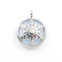 opalite opal silver plated snowflake locket pendant can open tiger eye stone trendy jewelry
