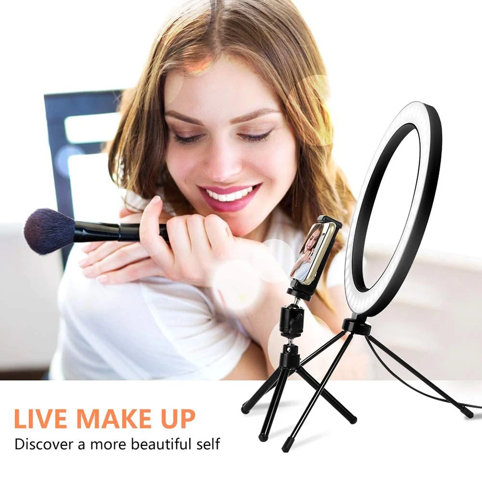 Кольцевая лампа для селфи 10 2 дюйма со штативом держателем телефона кольцевой