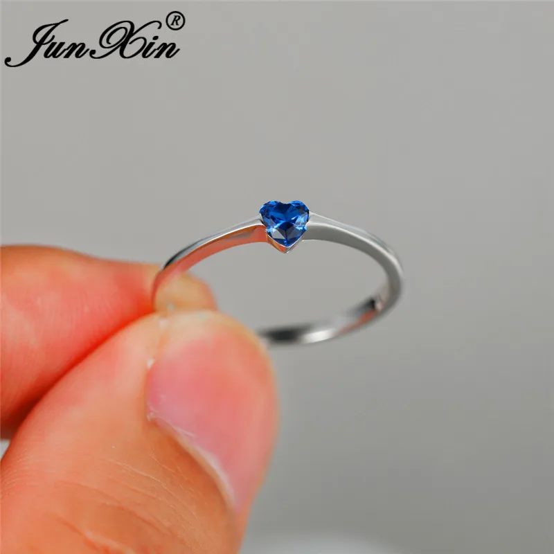 Blue Ring Кольцо из стерлингового серебра 925 минималистичные обручальные кольца женские зеленые фиолетовые Хрустальное сердечко любовь тонкие кольца для Женское Обручальное украшение - Цвет основного камня: Blue Ring