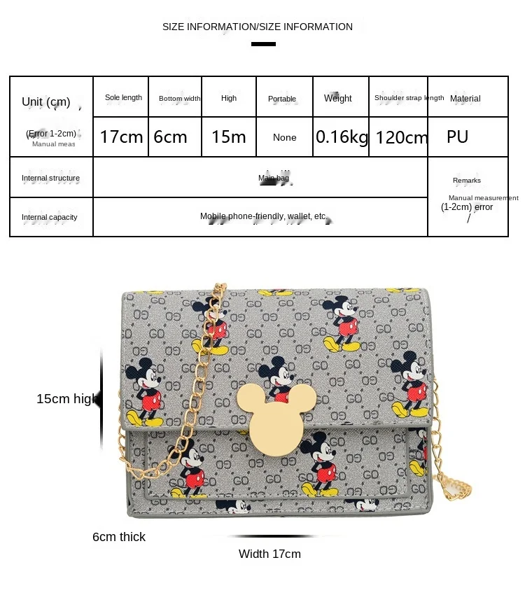 

Disney Cartoon Ladies One-shoulder Messenger Bag Fashion Popular Cartoon Printing Small Square Bag Cute One-shoulder Backpack