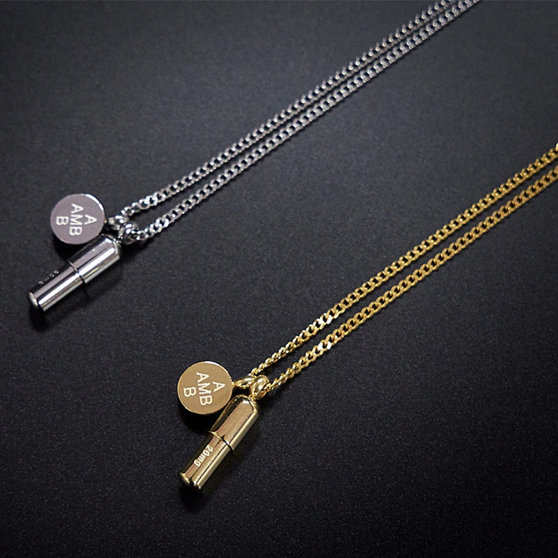 

Necklace for Women Round Pill Stainless Steel Pendant Men's Gold Chain Hip Hop Long Necklace Fashion Steel Necklace Mens Jewelry